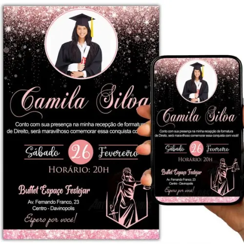 Convite Digital Formatura Rose