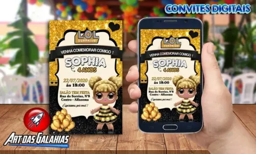 Convite Digital LOL Surprise Dourado MOD03