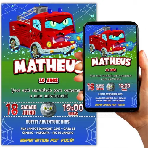 Convite Digital Scary Fire Truck
