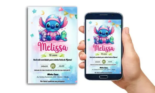 Convite Digital Stitch Festa do Pijama