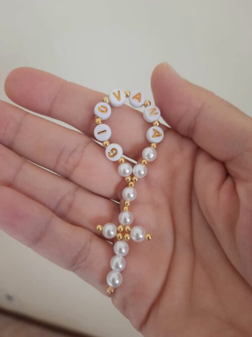 Mini Terço Dezenas Pérolas Personalizado Nome Lembrancinha