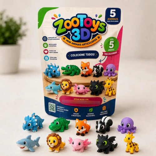 Kit Miniaturas Articuladas 3d Animais Zooytoys3d ( 5und )