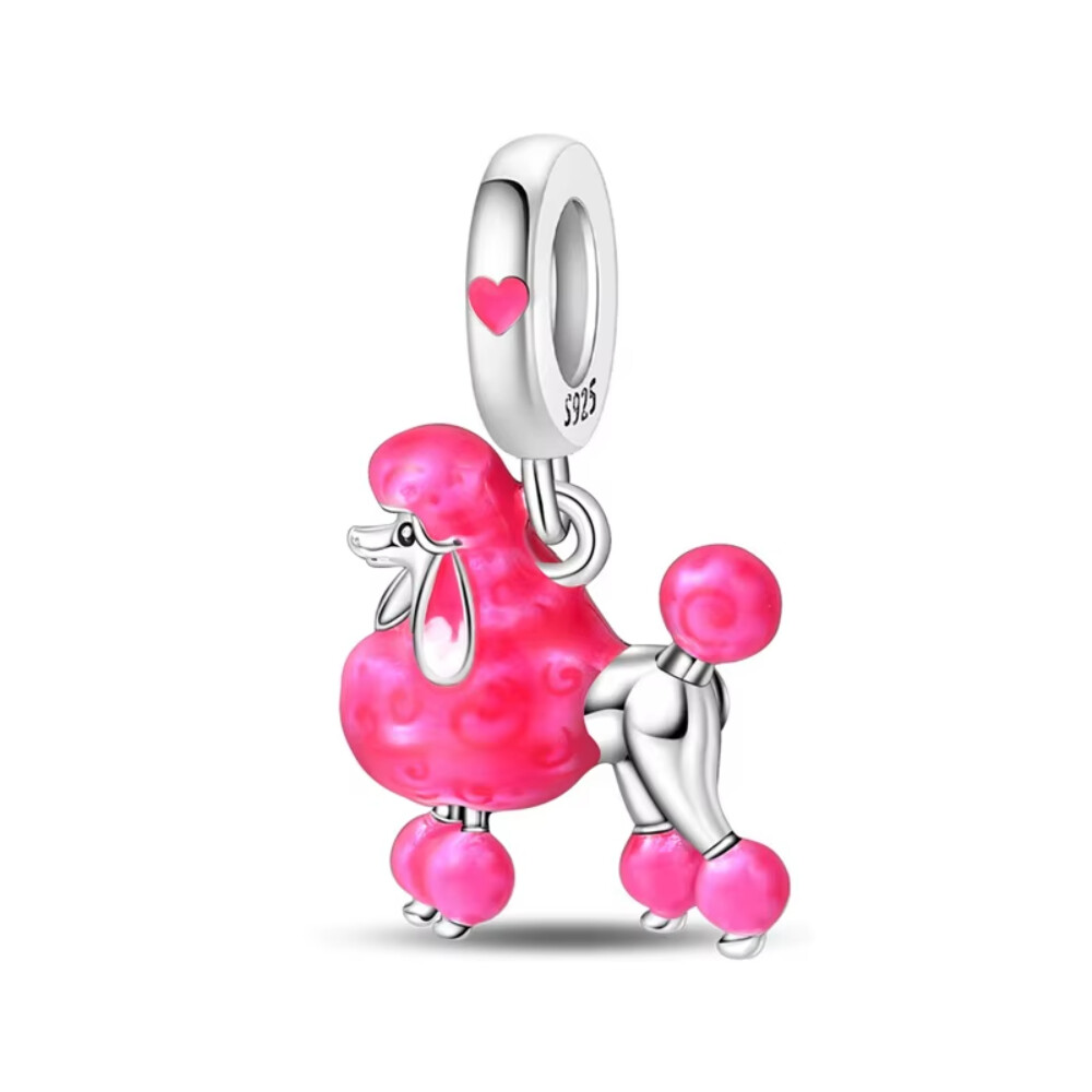 Berloque Pingente Poodle Rosa Prata 925