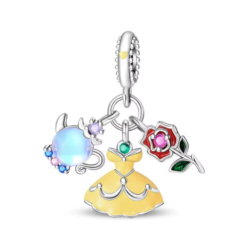 Berloque Princesa Vestido Amarelo Prata 925