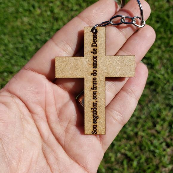 Chaveiro Personalizado Cruz MDF Igreja Frase Bíblica