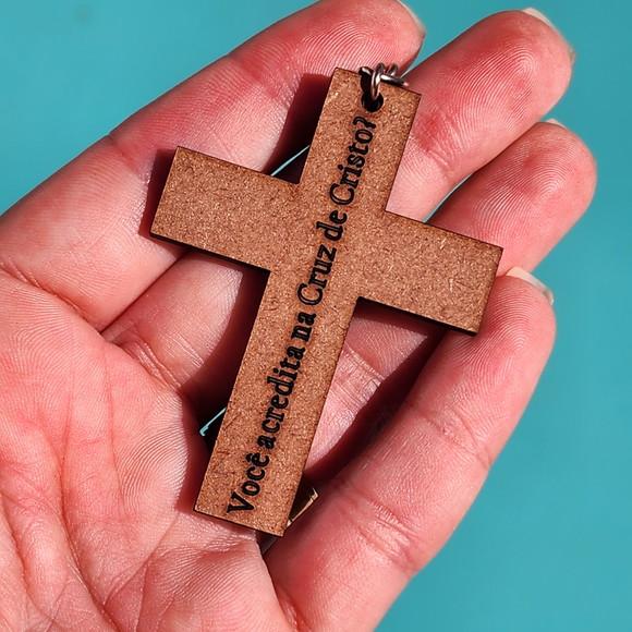 Chaveiro Personalizado Cruz MDF Igreja Frase Bíblica