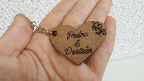 Chaveiro MDF de Coração Personalizado Casamento