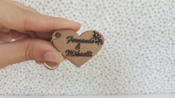 Chaveiro MDF de Coração Personalizado Casamento