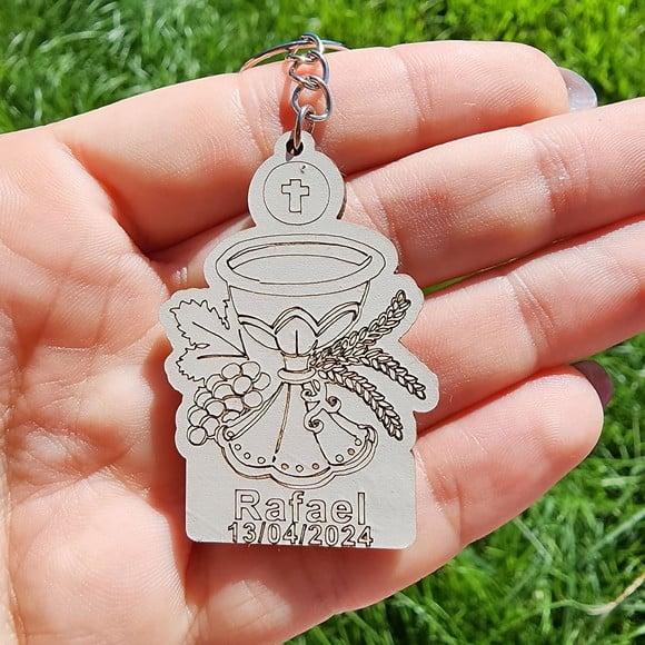 Chaveiro Personalizado Primeira Eucaristia Comunhão MDF Branco