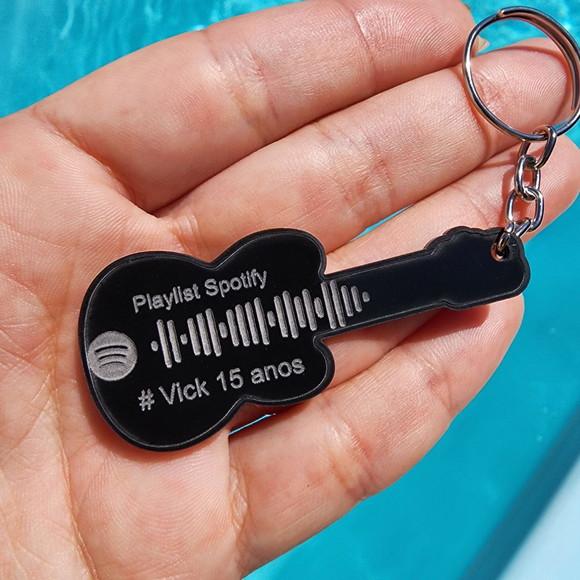 Chaveiro Personalizado Acrílico Guitarra Preta- Spotify Code
