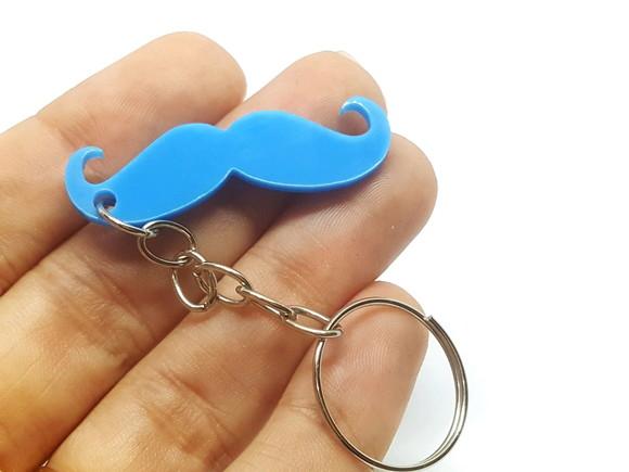Chaveiro Acrílico Mini Mustache Bigode Azul Novembro Azul