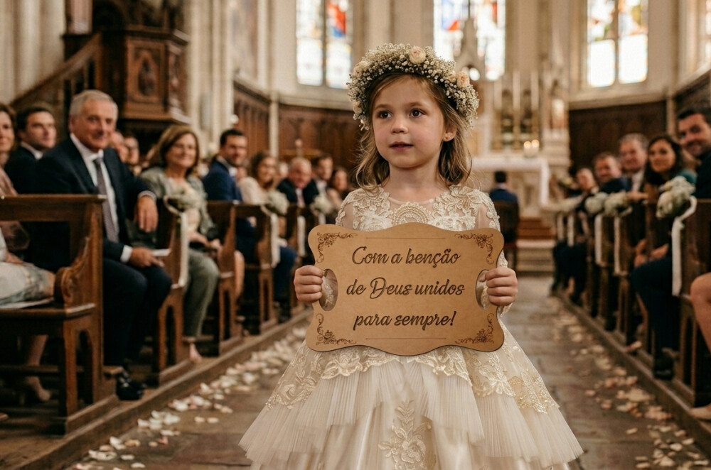 Placa para Daminha Casamento Com a Benção de Deus