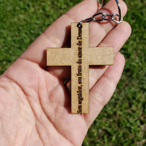 Chaveiro Personalizado Cruz MDF Igreja Frase Bíblica