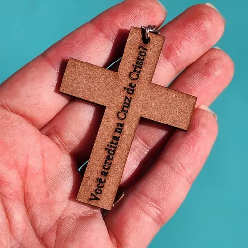 Chaveiro Personalizado Cruz MDF Igreja Frase Bíblica