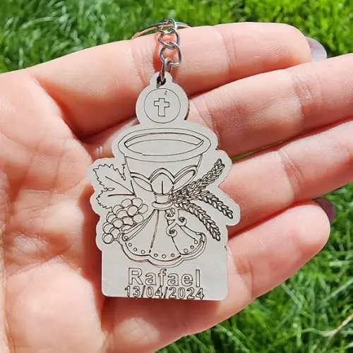 Chaveiro Personalizado Primeira Eucaristia Comunhão MDF Branco