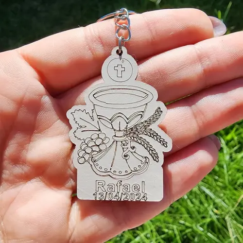 Chaveiro Personalizado Primeira Eucaristia Comunhão MDF Branco