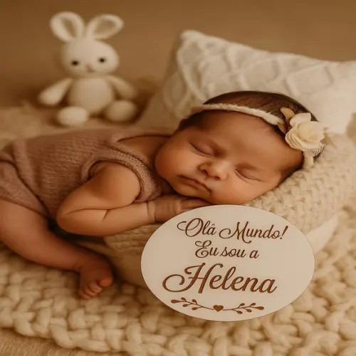 Plaquinha Personalizada Olá Mundo Newborn 10 cm