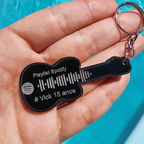 Chaveiro Personalizado Acrílico Guitarra Preta- Spotify Code
