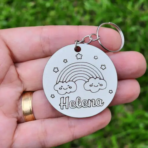 Chaveiro Personalizado Arco Íris Nuvem mdf