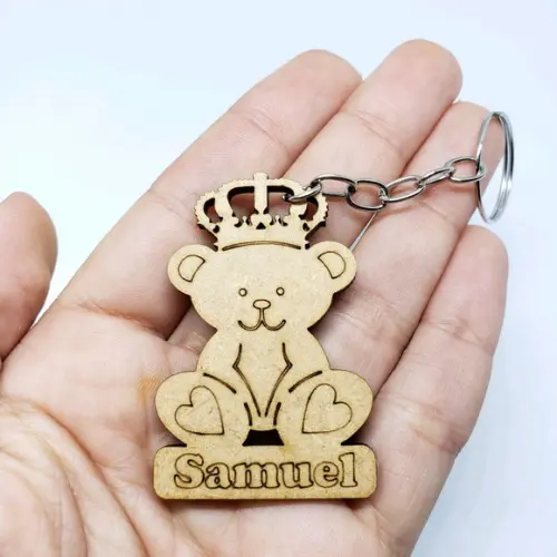Chaveiro MDF Personalizado Ursinho com coroa