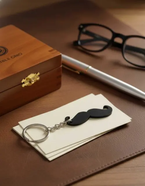Chaveiro Acrílico Mini Mustache / Bigode Preto