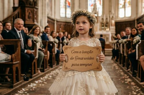 Placa para Daminha Casamento Com a Benção de Deus