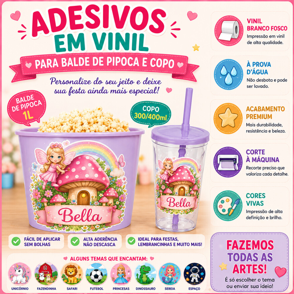 Kit Adesivos em Vinil Para Balde ( 1L ou 1,5L )e Copo 400 ou 300m
