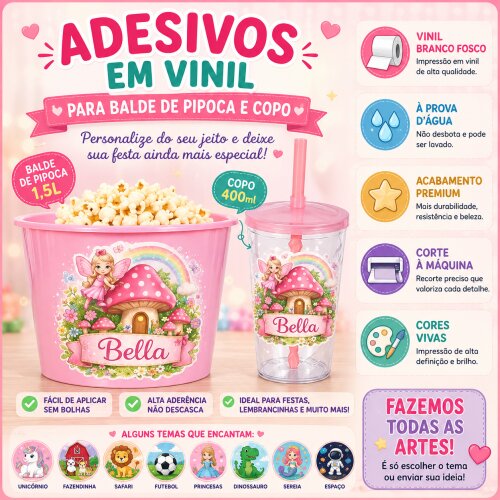 Kit Adesivos em Vinil Para Balde ( 1L ou 1,5L )e Copo 400 ou 300m