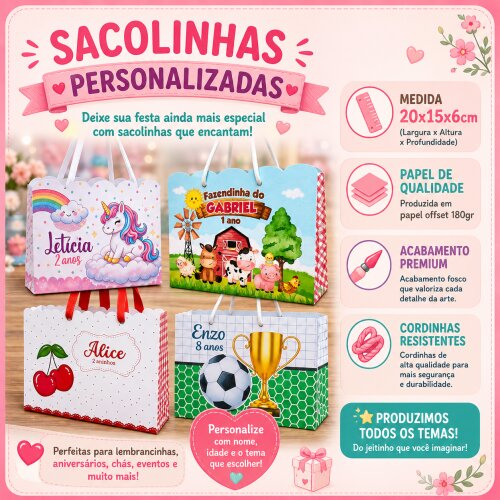 Sacolinha Personalizada PEGUE E MONTE - Todos os temas