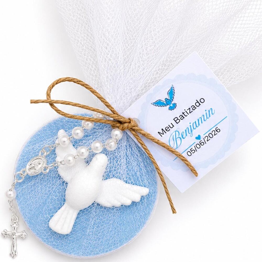 Lembrancinha De Batizado Com terço Ímã Para Menino