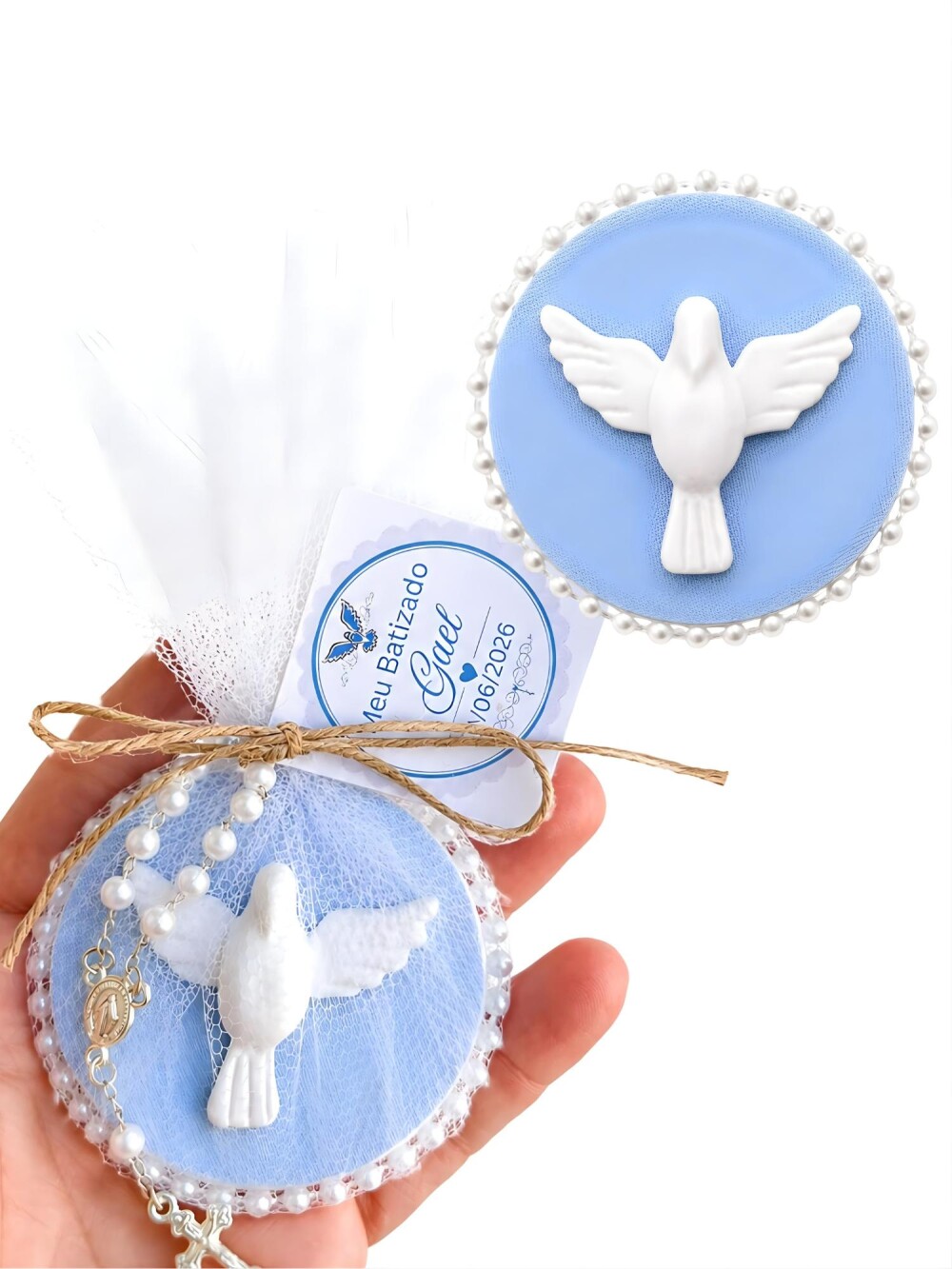 Lembrancinha Batizado Personalizada Divino com Terço