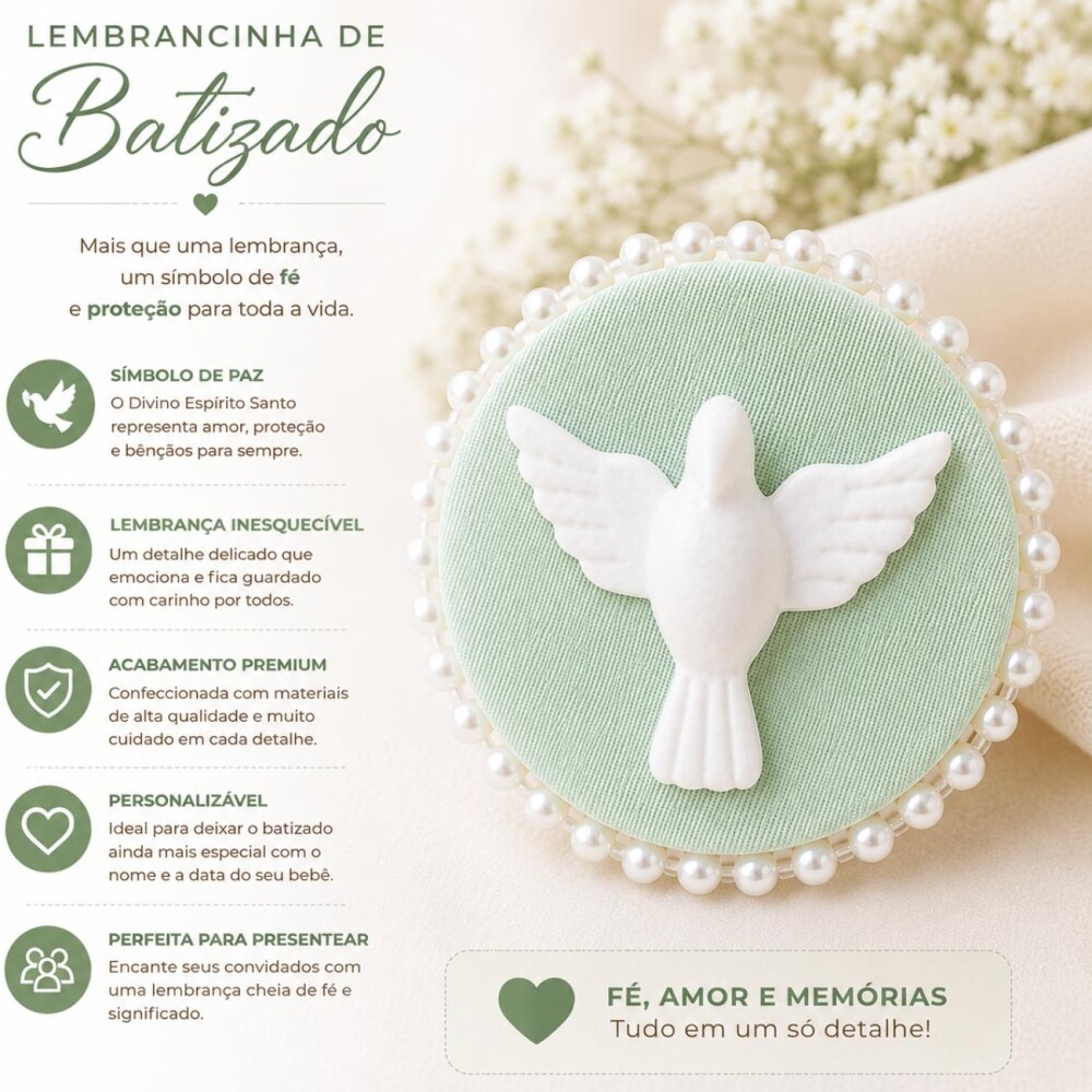 Lembrancinha de Batizado Personalizada com Terço e Imã Espírit