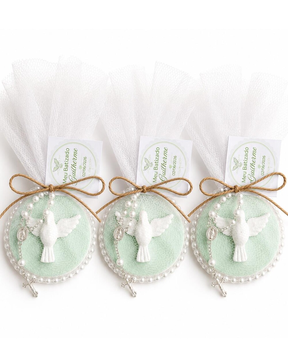Lembrancinha de Batizado Personalizada com Terço e Imã Espírit