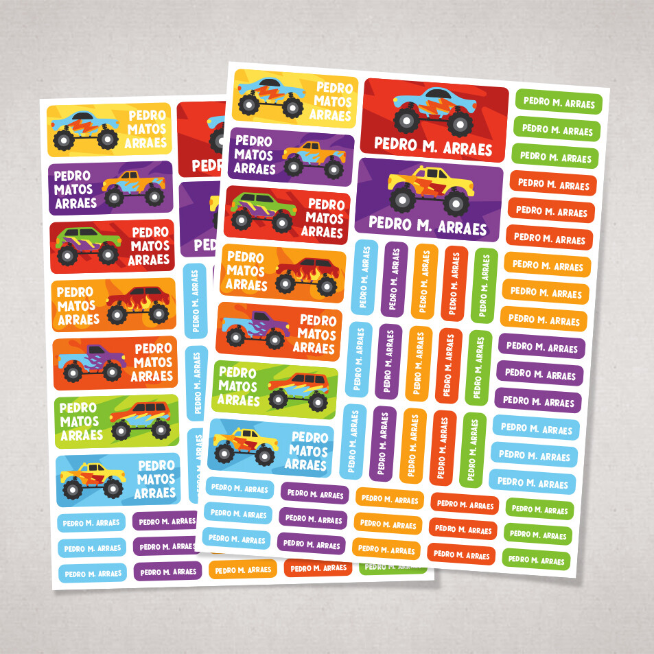 Etiquetas Escolares Vinil Adesivo Monster Trucks