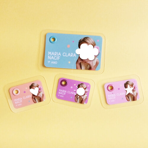 Kit Tags Plastificadas com Foto para Mochila, Estojo, Lancheira, Necessaire