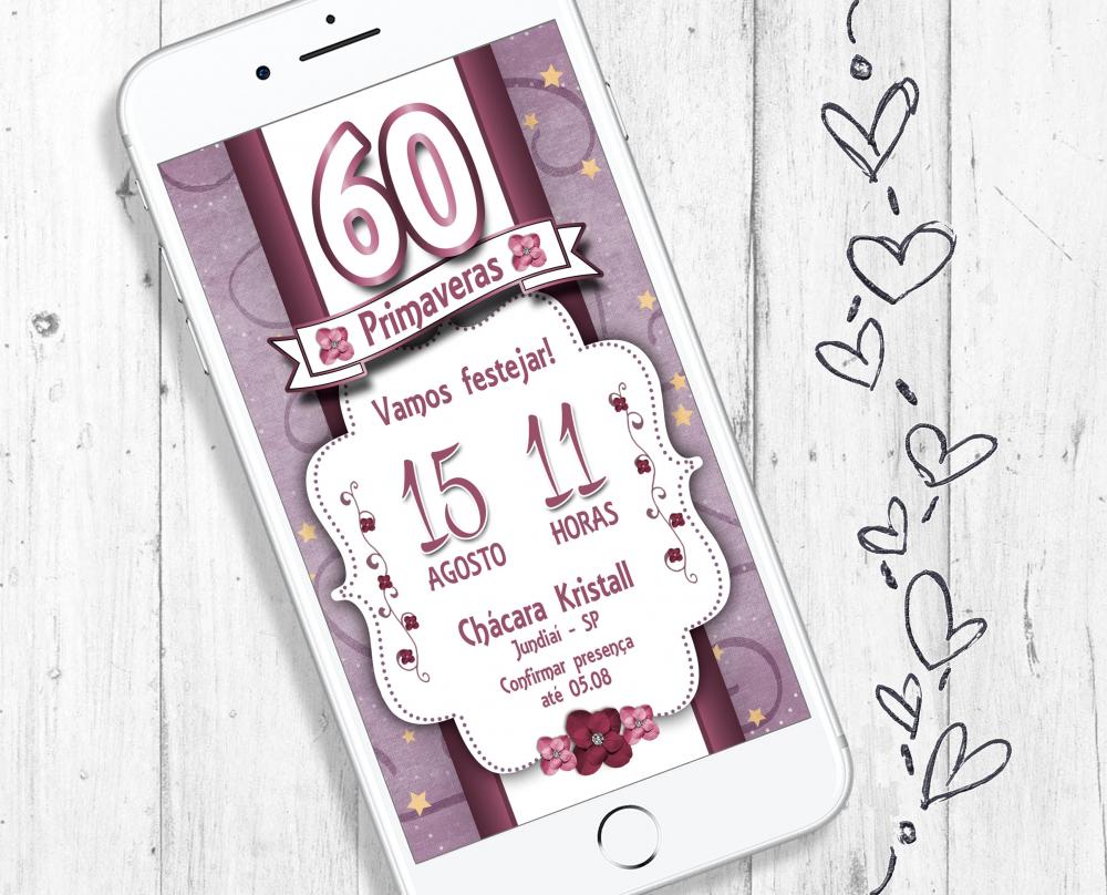 Convite digital Festa de aniversário 60 anos Sessentei cor Vinho