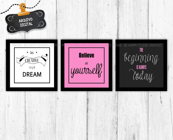 3 Artes Digitais para Quadro Sonhos Motivacional