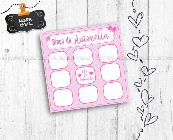 Brincadeira Chá de Bebê Bingo do Bebê Menina Rosa arquivo digi