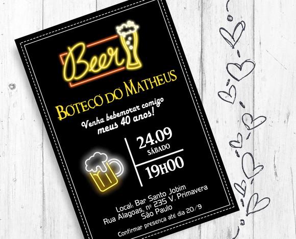 Convite Digital Boteco Neon festa aniversário