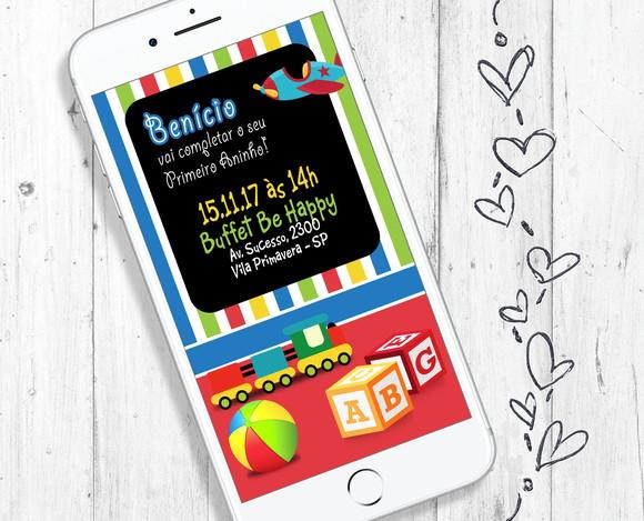 Convite Digital tema Brinquedos aniversário