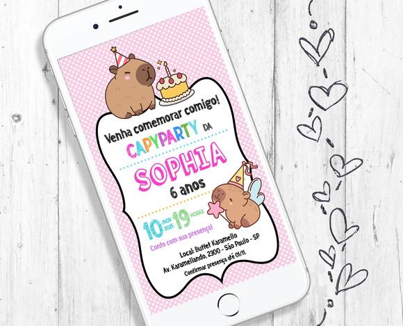 Convite Digital Festa tema de Capivara aniversário
