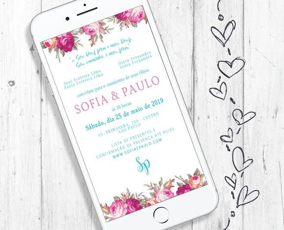 Convite Digital tema de Casamento floral