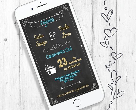 Convite Digital Casamento Feijoada estilo chalkboard
