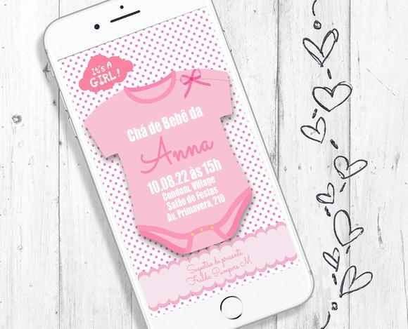 Convite Digital Chá de Bebê Menina body rosa