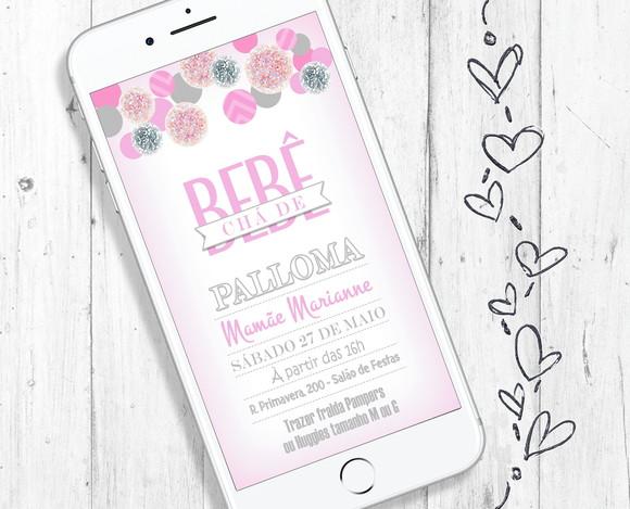 Convite Digital Chá de Bebê Menina rosa delicado