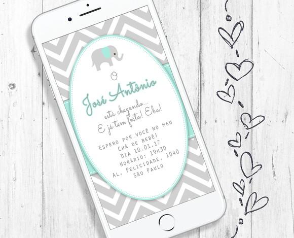 Convite Digital Chá de Bebê Menino elefante