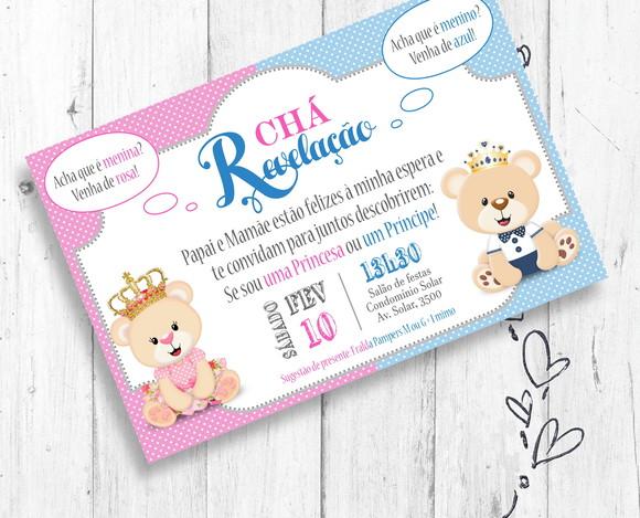 Convite Digital Chá Revelação Ursinho azul e rosa