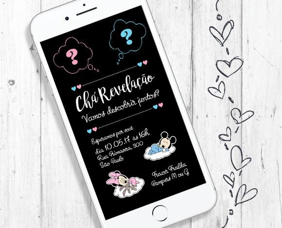 Convite Digital Chá Revelação azul e rosa