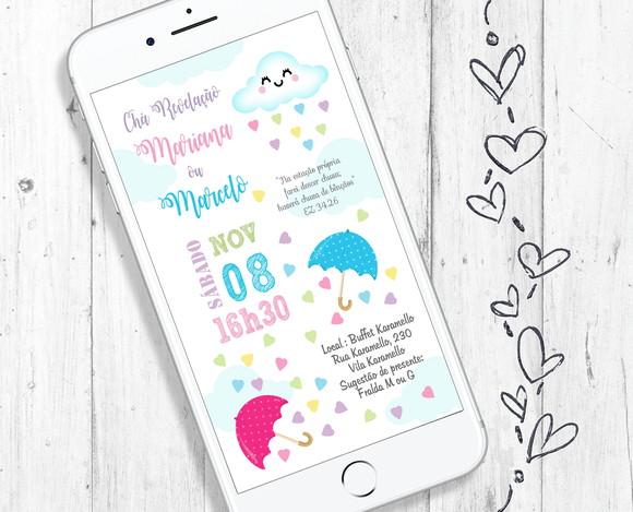 Convite Digital Chá Revelação Chuva de Amor e Bênçãos