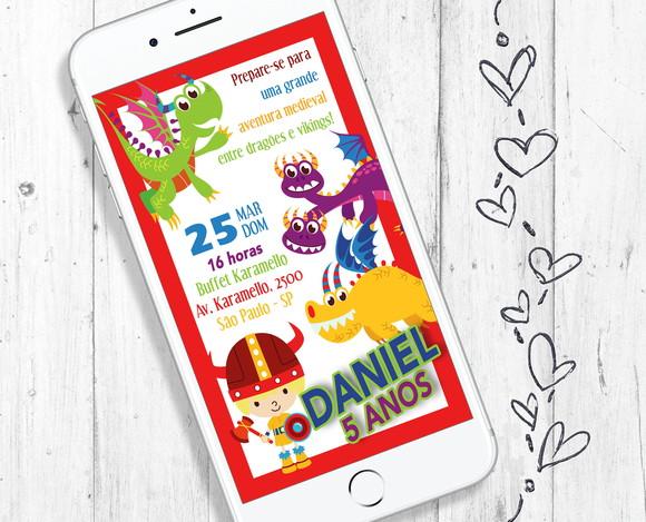 Convite Digital Tema Dragão aniversário infantil